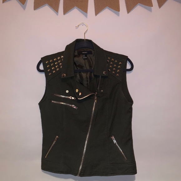 Forever 21 Jackets & Coats Dark Green Vest With Silver Studs And